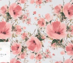 Silky, salmon pink flowers on the white background 
