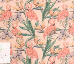 Chiffon, flamingoes on the salmon pink background 