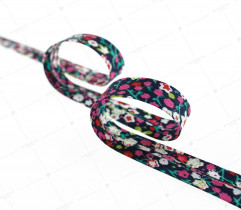 Trim - cotton, navy, with magenta flower pattern 15 mm (2029) 