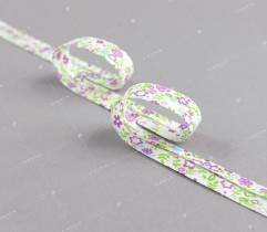 Trim - cotton, navy, with purple flower pattern 15 mm (2026)