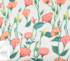 Chiffon, orange roses on the pale background