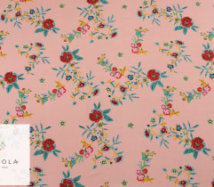 Viscose, colorful flowers on a salmon pink background 1,8Lm