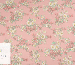 Viscose, bright flowers on a pink background