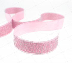 Ribbon - decorative with shimmering, pink thread 