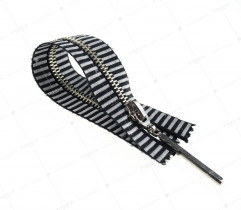 Zipper - metal, black-white stripes, 16 cm 