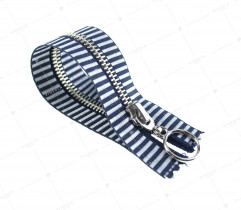 Zipper - metal, navy-white stripes, 16 cm  (2731) 
