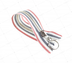 Zipper - metal, white-red-navy stripes, 16 cm (2699)