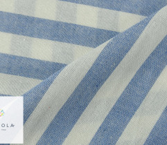 Tkanina o lnianej strukturze - paski 1,5 cm biel - błękit (len) (2764)
