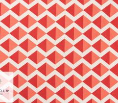 Woven linen-like fabric - triangles red