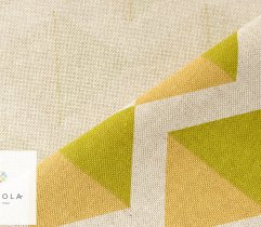 Tkanina o lnianej strukturze trójkąty zielono-żółte