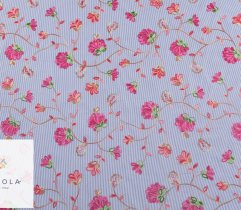 Woven embroidered fabric: big flowers - indygo
