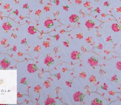 Woven embroidered fabric: big flowers - indygo 0,6Lm