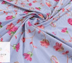 Woven embroidered fabric: big flowers - indygo 0,6Lm
