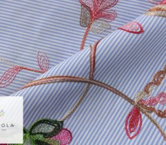 Woven embroidered fabric: big flowers - blue 4 Lm