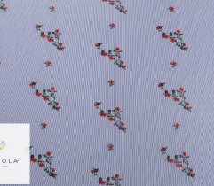 Tkanina haftowana: duże i małe kwiaty - indygo