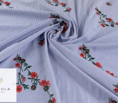 Tkanina haftowana: duże i małe kwiaty - indygo 2,2mb