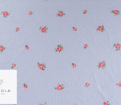 Woven embroidered fabric: small flowers - indigo
