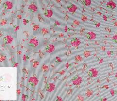 Woven embroidered fabric: big flowers - grey