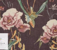 Tkanina szyfon - kwiaty na ciemnym fiolecie