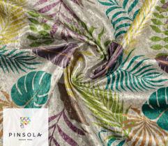 Upholstery Knitted Fabric Crushed Velour - tropical leaves