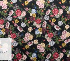 Woven Viscose Fabric – colourful flowers on black