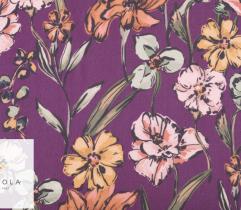 Tkanina Żorżeta - duże kwiaty na fiolecie