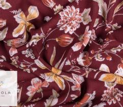 Tkanina Wiskoza - kwiaty na bordowym 2,5mb