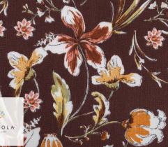 Tkanina Wiskoza - kwiaty na ciemnym brązie 2,3 mb