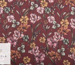 Woven Fabric Georgette - flowers on brown