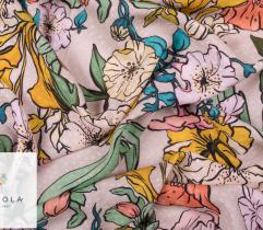 Tkanina Wiskoza - kwiaty o intensywnej barwie w beżu 3,6mb
