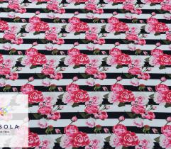 Woven Panama Polyester Fabric - rose garden horizontal