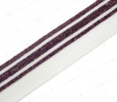 Knit rib 4 cm - white, violet glitter