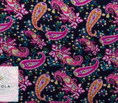 Woven Viscose Fabric – Pink Paisley on Navy Blue