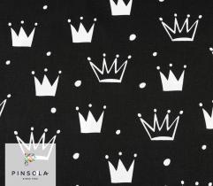 Woven Cotton Fabric - Crowns in Black