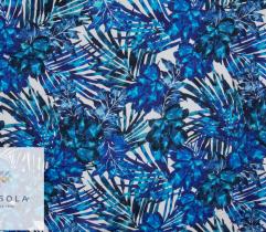 Woven Linen Fabric - Blue Leaves