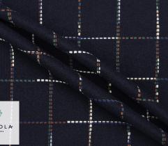 Woven Fabric for Coats - Navy Blue Check 0,8+0,7+0,7+0,5Lm