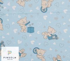 Woven Baby Diaper Fabric - Blue Teddy Bear