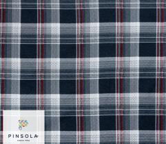 Flannel Woven Fabric - Dark Blue Check with Red Stripe