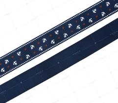Rep Ribbon 25 mm - Dark Blue with Anchors