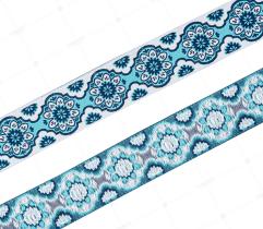 Jacquardband 2,3 cm - Ethnisch, Blau