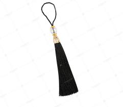 Quaste mit goldener Perle 12 cm - Schwarz