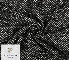 Woollen Boucle Fabric - Black Herringbone