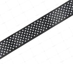 Wstążka Satynowa 25 mm - czarna w białe kropki  (8243)