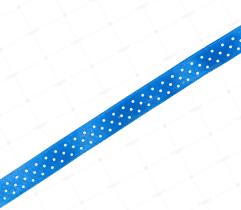Satin ribbon 12 mm - blue with white dots