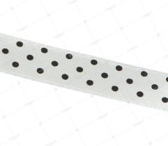 Wstążka Satynowa 12 mm - biała w czarne kropki (8244)
