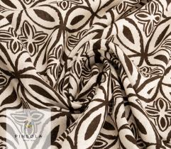  Tkanina bawełniana imitacja lnu - Brązowe kwiaty na beżowym tle