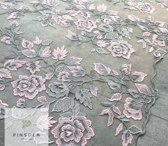 Embroidered lace - Pink and grey