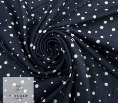 Jacquard knitted fabric - Navy blue with white peas