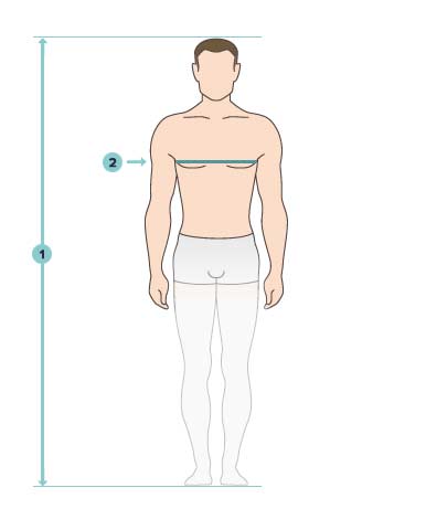 places of measurement shown on the silhouette of a man